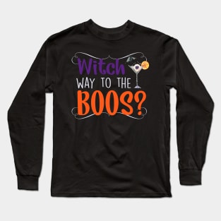 Witch Way To The boos Funny Halloween Drinking Ghost Witch Cocktail Long Sleeve T-Shirt